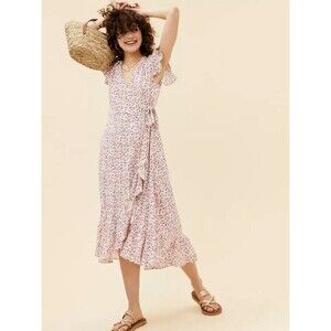 M&S Per Una Cream Mix Floral Midi Wrap Dress Women's Sz 16